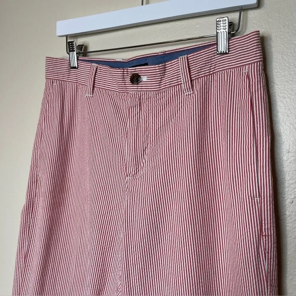 Izod Red White Stripe Seersucker Cotton Mens Flat Front Pant 30/32 Preppy Twee